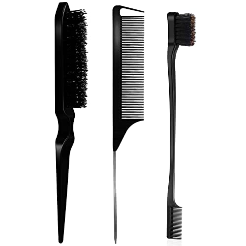 31dkqJI-NbL.jpg 3 Pieces Teasing Brush Set Bristle Hair Brush 3 Row Teasing Brush Dual Edge Brush Sturdy Styling Comb Parting Comb for Brushing, Combing, Slicking Hair for Stylist Women (Black) - Image 1