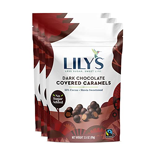 41HJYcgmoS.jpg Dark Chocolate Covered Caramels By Lily's Sweets | Made with Stevia, No Added Sugar, Low-Carb, Keto Friendly | Fair Trade, Gluten-Free & Non-GMO Ingredients | 3.5 oz, 3 Pack - Image 1