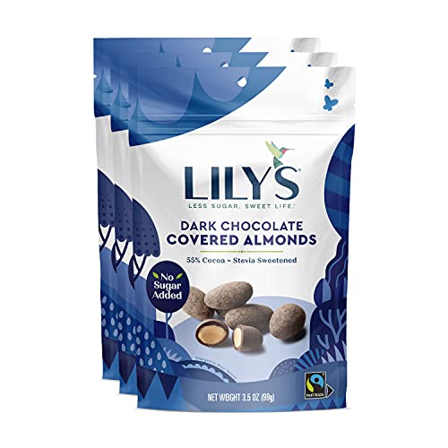 41Hn1C9fnsS.jpg Dark Chocolate Covered Almonds by Lily's Sweets, Made with Stevia, No Added Sugar, Low-Carb, Keto-Friendly | Fair Trade, Gluten-Free & Non-GMO Ingredients | 3.5 Oz (Pack of 3), 10.5 Oz - Image 1
