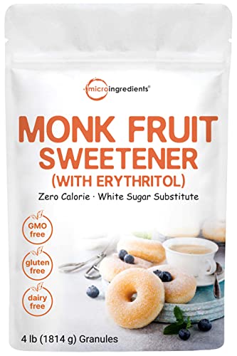 41u5xO1WH8L.jpg Monk Fruit Sweetener with Erythritol Granules, 4 Pounds, No After Taste, 1:1 White Sugar Substitute, Keto Diet Friendly, Zero Calorie, Natural Sweetener for Drinks, Coffee, Tea, Cookies, No-GMO, Vegan - Image 1