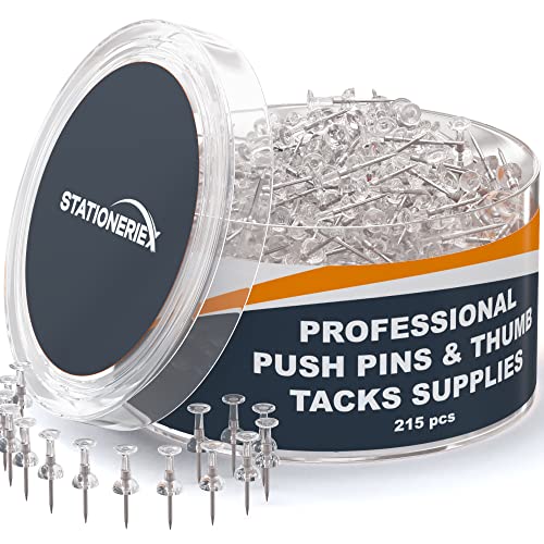 51O-ZGPPA1L.jpg 215 Clear Push Pins for Bulletin Board Thumb Tacks for Wall Corkboard Map Calendar Photo -Home Office Craft Projects Heavy Duty Plastic Head Steel Pin (Clear) - Image 1