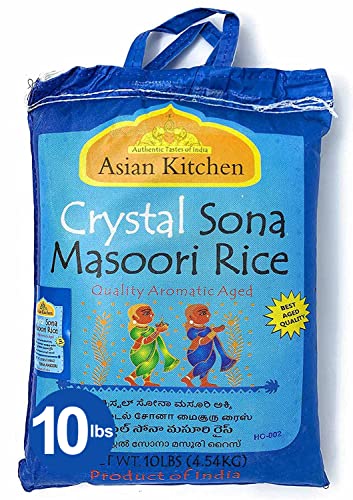 51Tj3zxEiWL.jpg Asian Kitchen Crystal Sona Masoori Aged Rice 10-Pound Bag, 10lbs (4.54kg) Short Grain Rice ~ All Natural | Gluten Friendly | Vegan | Indian Origin | Export Quality - Image 1