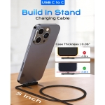 LOOHOI USB C to USB C Cable, 240W Fast Charging Cable with Built-in Phone Stand (5 FT, Black), Durable Braided Type-C Cable with 90° Angled T-Shaped Stand (1PCS) - Image 4