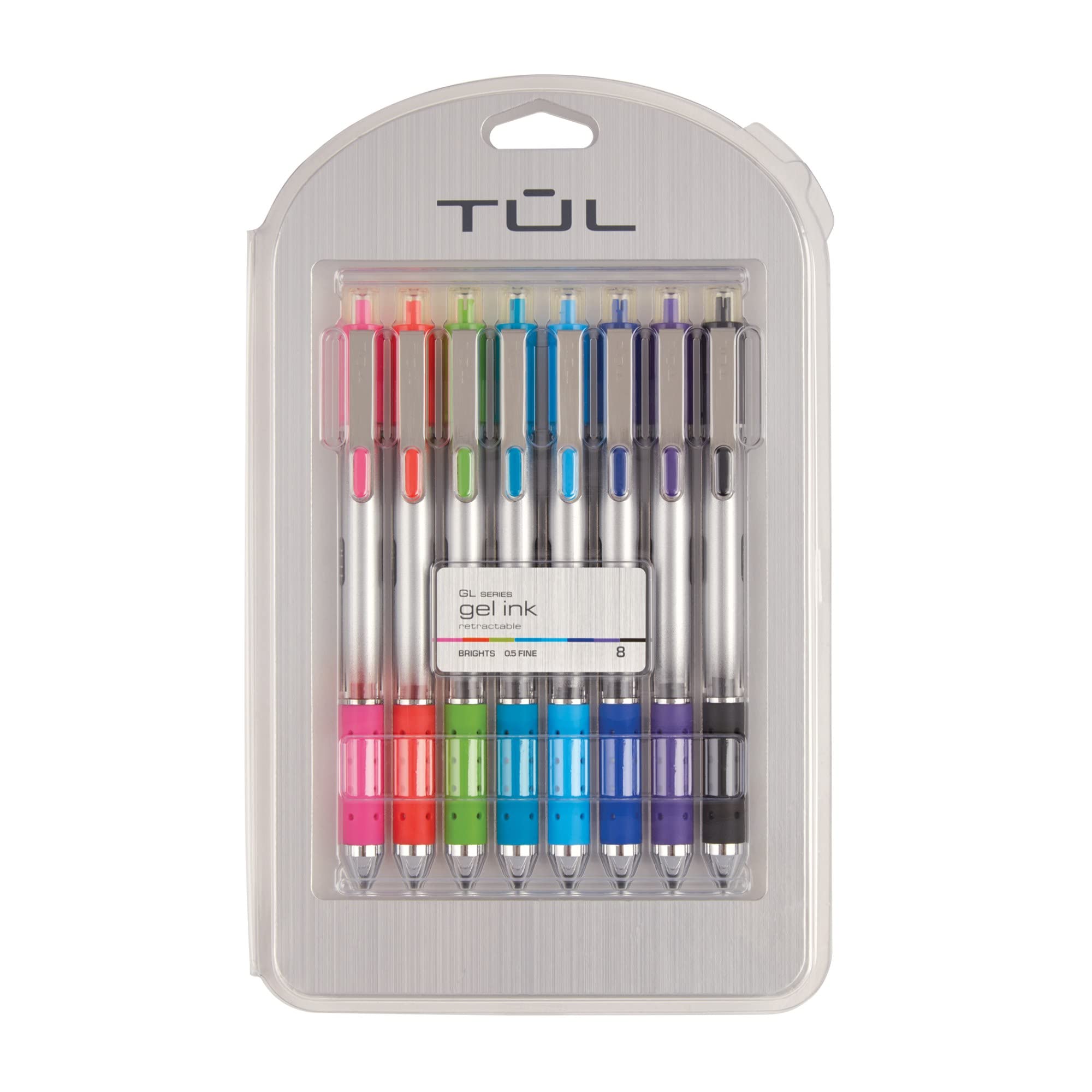 Version 1.0.0 TUL Retractable Gel Pens, Bullet Point, 0.5 mm, Gray Barrel, Assorted Bright Ink Colors, Pack Of 8 - Image 1